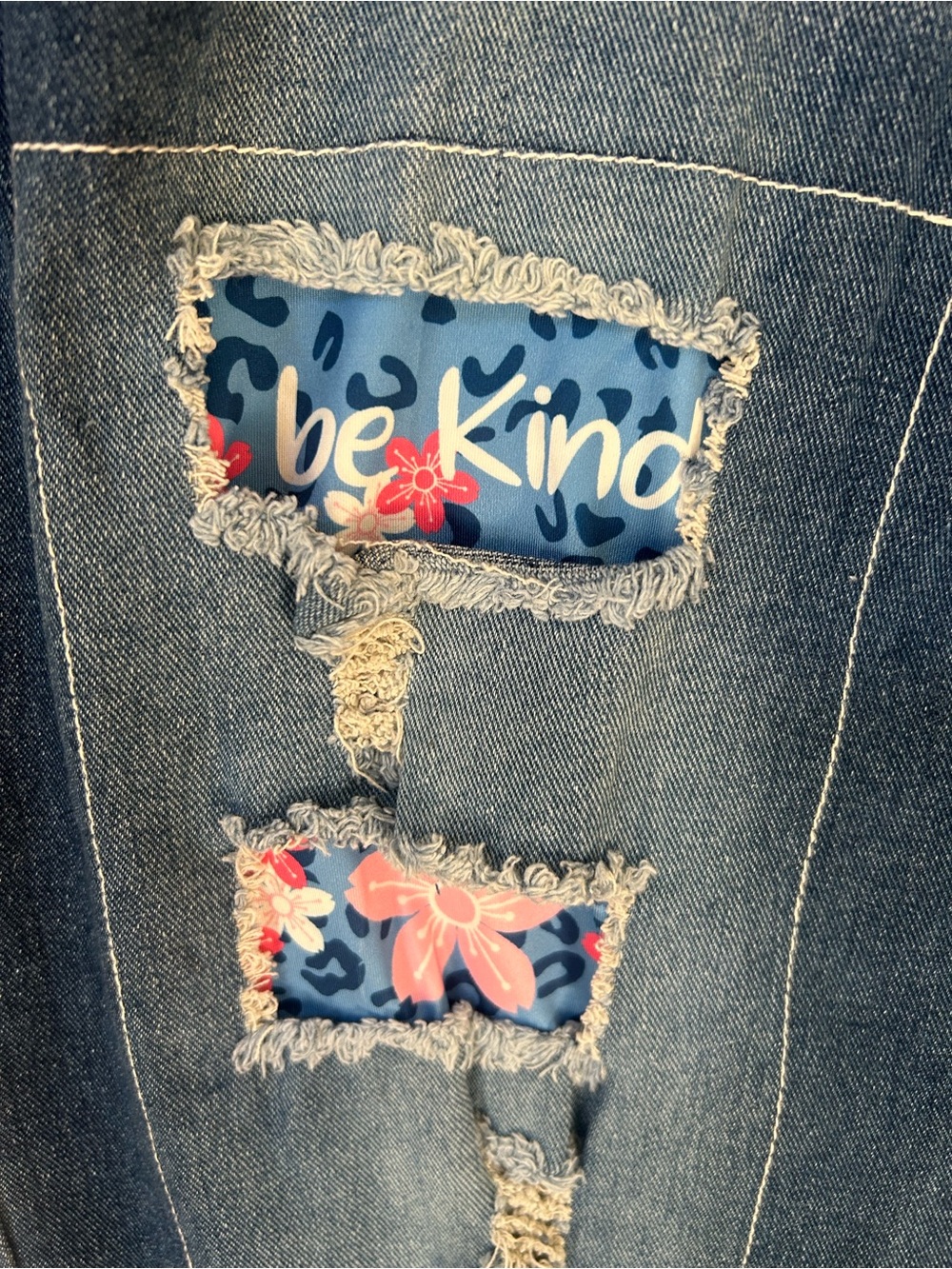 Plus size Embellished Distressed Dark Blue boot cut Jeans with Floral Patches 2X - Picture 2 of 11